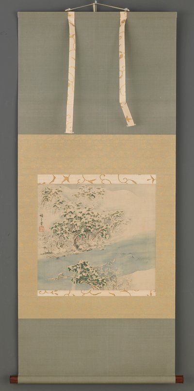 雪の嵐山、江戸時代、19世紀。 作： Ando Hiroshige