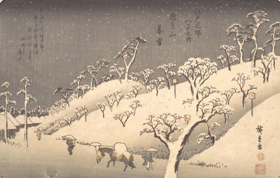 夕雪の飛鳥山、カリフォルニア州。 1838年頃。 1838年。 作： Ando Hiroshige