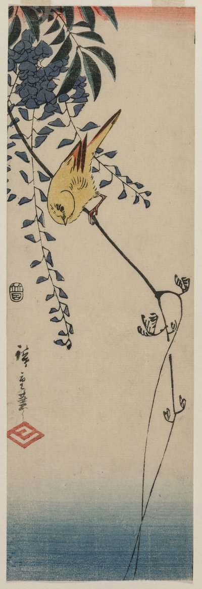 カナリアと藤、1840年代半ば。 作： Ando Hiroshige