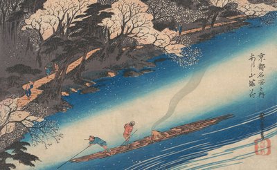 嵐山の桜、京都の名所シリーズより。 1834年頃。 1834年。 作： Ando Hiroshige