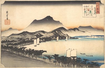 粟津の晴天、19世紀。 作： Ando Hiroshige