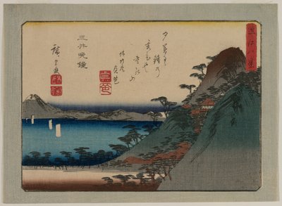 1830年代後半または1840年代初頭のシリーズ「近江の八景」からの三井寺の夜の鐘。 作： Ando Hiroshige