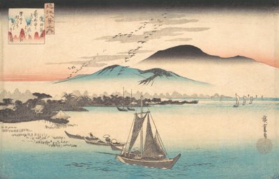 堅田に舞い降りる雁。 作： Ando Hiroshige