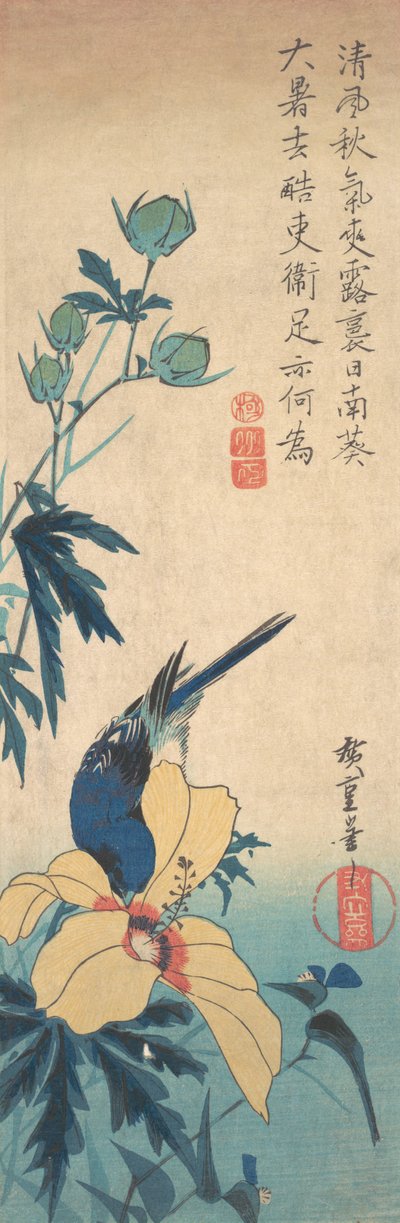 ハイビスカスとブルーバード、カリフォルニア州。 1832年頃。 1832年。 作： Ando Hiroshige