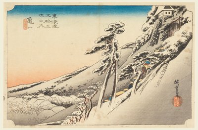 Kameyama, Snow Scene, in The Fifty-Three Stations of the Tokaido Road (Tokaido Gojusan Tsugi-no Uchi) 作： Ando Hiroshige