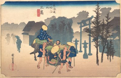 朝霧、19世紀。 作： Ando Hiroshige
