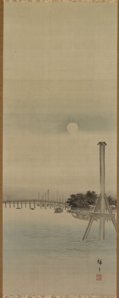隅田川の夜景、1800年代。 作： Ando Hiroshige