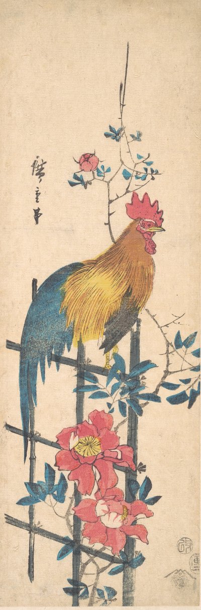 牡丹と雄鶏, 1854., 1854. 作： Ando Hiroshige
