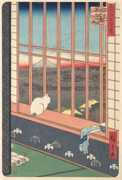 浅草の酉の町祭から戻った歓楽者、シリーズ「One Hundred ...」から、1857 年。 作： Ando Hiroshige