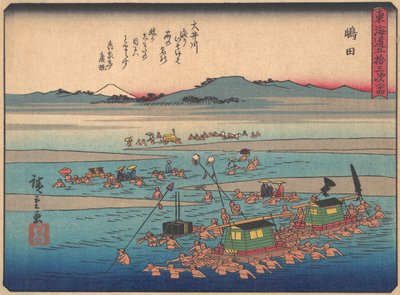 東海道五十三次シリーズの島田、20世紀初頭。 作： Ando Hiroshige