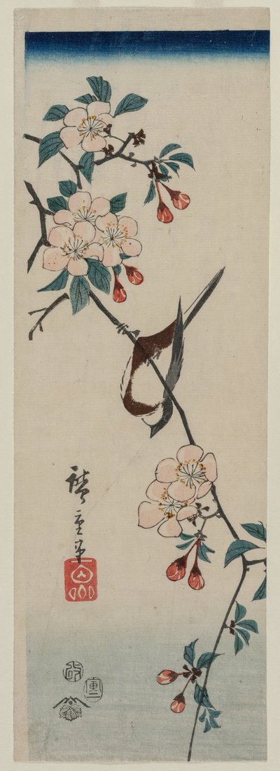 桜の枝の小鳥ツバメ 1854年 作： Ando Hiroshige