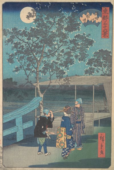 隅田川、三囲、三月辰年1868.、三月辰年1868. 作： Ando Hiroshige