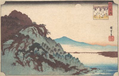 琵琶湖石山の秋の月。 1835年頃。 1835年。 作： Ando Hiroshige