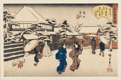 木版画 - 雪の中の女性、1797-1858 作： Ando Hiroshige