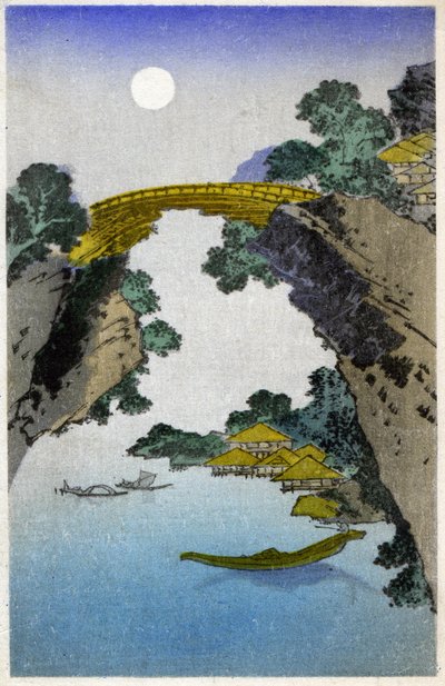 地理日本。橋。広重による木版画：東海道五十三次（1833-1834）。日本、1900年頃（絵はがき） 作： Ando or Utagawa (after) Hiroshige