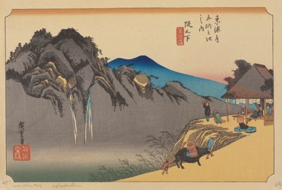 Sakamoshitan asema (värillinen puupalikka) 作： Ando or Utagawa (after) Hiroshige