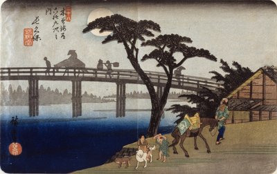 (橋の上の灰色のシルエット) 作： Ando or Utagawa Hiroshige