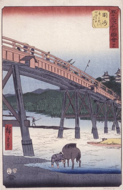 #39 岡崎 「東京から京都へ向かう国道、東海道の眺め」より（カラー木版画） 作： Ando or Utagawa Hiroshige