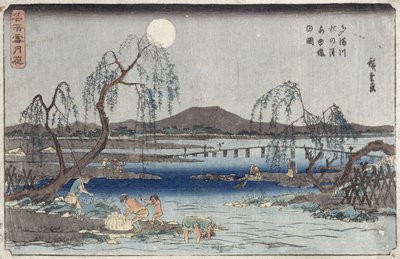 多摩川で月光で魚を捕まえるシリーズ 『雪・月・花』（ 『せつ月華』）（木版画） 作： Ando or Utagawa Hiroshige