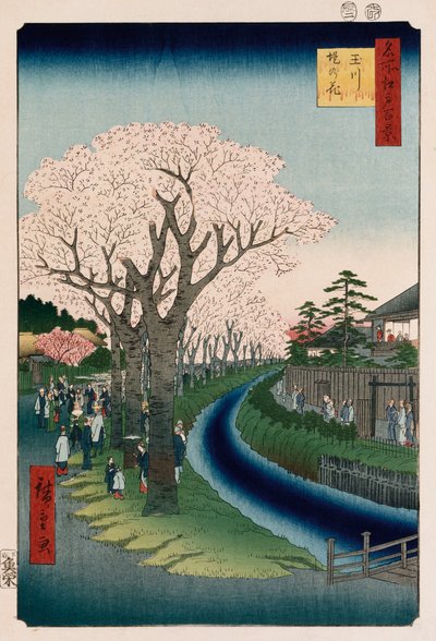 「多摩川堤防の桜」 作： Ando or Utagawa Hiroshige