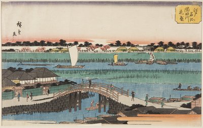 隅田川の満開の桜（隅田川花ざかり）（カラー木版画 作： Ando or Utagawa Hiroshige