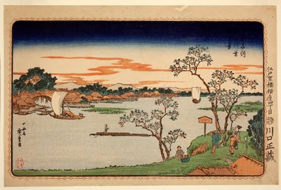 東都名所図会』シリーズより「隅田川の葉桜」 1831年頃（カラー木版画 作： Ando or Utagawa Hiroshige
