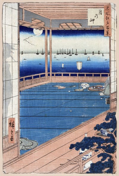 日本語版画：月光。 名所江戸百景シリーズ。 （月光。名所江戸百景）。 歌川広重（1797-1858）の作品、木版画 作： Ando or Utagawa Hiroshige