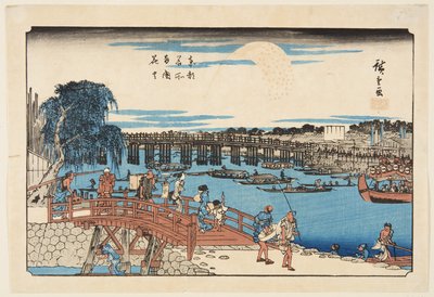 両国橋の花火（カラー木版画 作： Ando or Utagawa Hiroshige