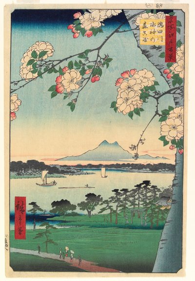 隅田川の水神社と正樹の森、1856年、8ヶ月 作： Ando or Utagawa Hiroshige