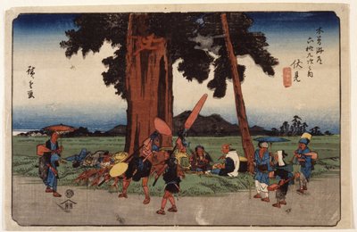 伏見駅51番（色木版画） 作： Ando or Utagawa Hiroshige