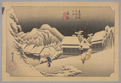 Kanbara, yoru no yuki』（カラー木版画 作： Ando or Utagawa Hiroshige