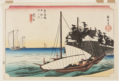 桑名です。桑名・七里 渡り口」（カラー木版画 作： Ando or Utagawa Hiroshige