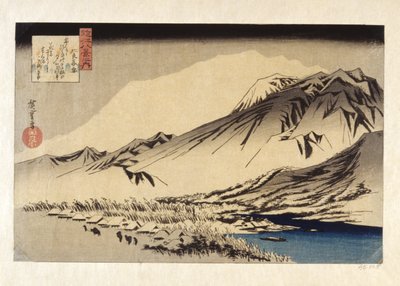 Lingering Snow On Mount Hira (värillinen puupainatus) 作： Ando or Utagawa Hiroshige