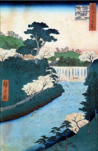名所江戸百景 音無川の堰堤歌川広重（1797-1858）による19世紀の日本の版画。個人蔵。 作： Ando or Utagawa Hiroshige