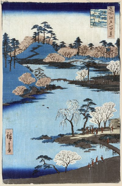 深川八幡宮の庭園（江戸・安藤広重の木版画 作： Ando or Utagawa Hiroshige