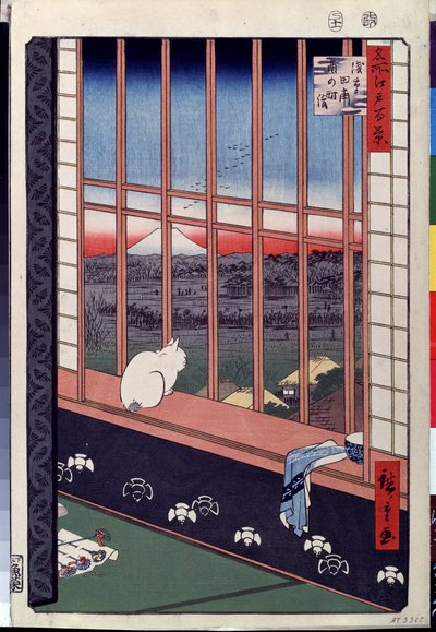 連載「江戸百景」「浅草酉祭の田んぼ 窓辺に座る猫」（窓辺に座る猫） 版画 歌川広重（1797-1858） ) 19世紀 プーシキン美術館 モスクワ 作： Ando or Utagawa Hiroshige