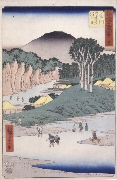 Estação 27, Kakegawa (impressão colorida em xilogravura) 作： Ando or Utagawa Hiroshige