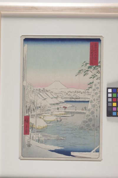 A margem do rio Sukiya na capital oriental (T?to: Sukiyagashi) (impressão em xilogravura colorida) 作： Ando or Utagawa Hiroshige