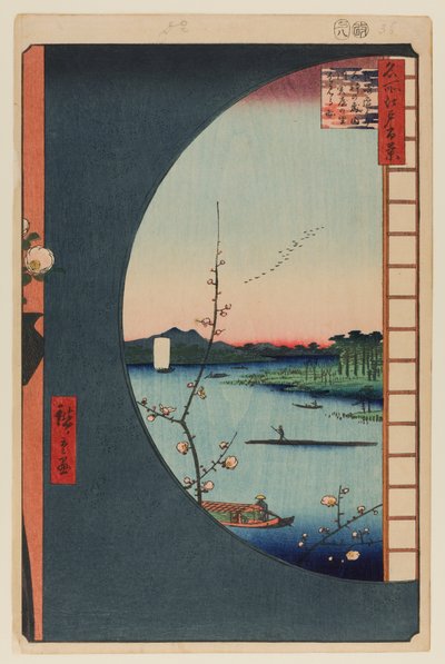 マサキから水神社、内川入江、関屋を望む 作： Ando or Utagawa Hiroshige