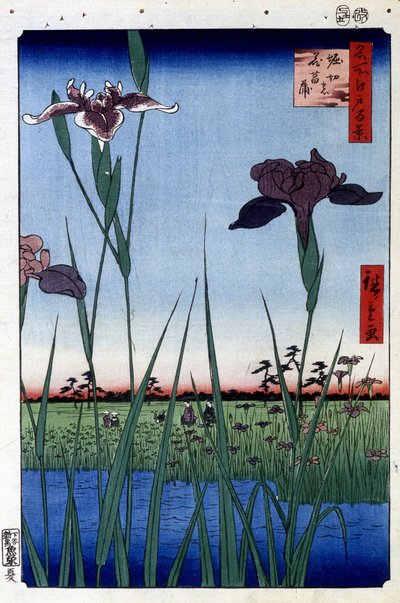 ウォーターアイリス - 歌川広重による日本の版画。江戸百景 作： Ando or Utagawa Hiroshige