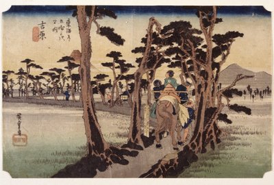 Yoshiwara, Fuji vasemmalta 作： Ando or Utagawa Hiroshige