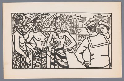 アフリカから来た女性3人と水夫2人 エスカル・アフリカン 海の情景を描いた木版画6点（シリーズタイトル） Grand Largue (シリーズタイトル) 作： André Lhote