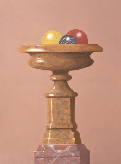 大理石の花瓶、赤、黒、黄色の大理石のボール 作： Andras Kaldor
