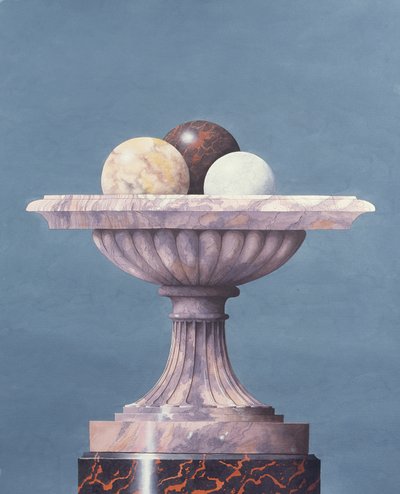 大理石の花瓶、白と黒と黄色の大理石のボール 作： Andras Kaldor