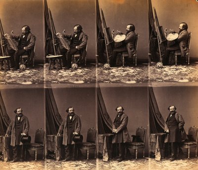 画家Lepualleの肖像：6枚の未カットのcartes de visiteのシート（モノクロ写真 作： Andre Adolphe Eugene Disderi