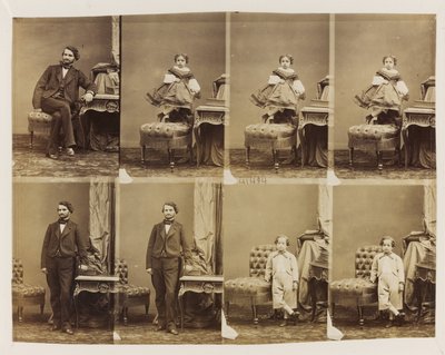 41494に座っている肖像画：マグナン博士と彼の息子と娘、1861年頃（卵白の印刷物（カットされていない名刺8枚）） 作： Andre Adolphe Eugene Disderi