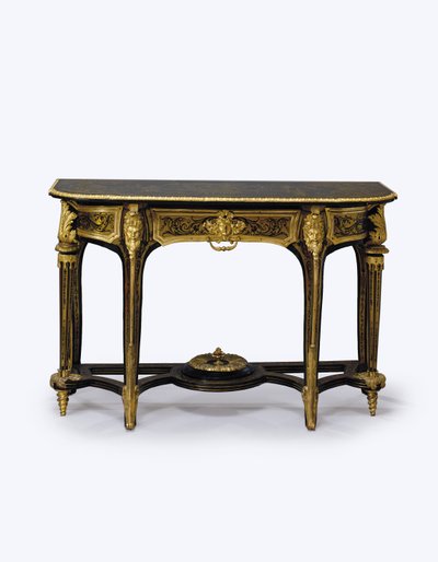 オルモルに取り付けられた茶色のべっ甲の桟橋テーブルの1つ、c.1710（オルモル、真ちゅうの象眼細工、べっ甲、革）（360580も参照） 作： Andre Charles (attr. to) Boulle