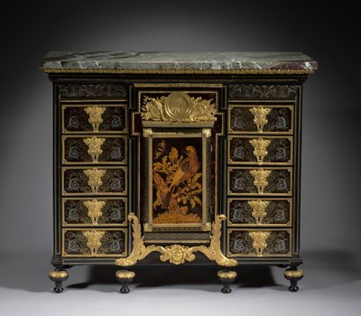 黒檀キャビネット、1690年頃（金属と亀甲の寄木細工、木材 作： Andre Charles Boulle