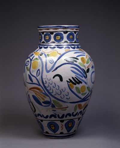 鳥の絵と装飾が施されたマジョリカ花瓶（陶器） 作： Andre Derain