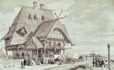 ホテルとゲストハウス、「ロシアへの絵のような旅」からのイラスト、1839 作： Andre Durand
